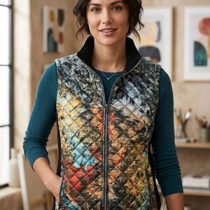 Women's Quilted Multicolor Zip-Front Vest